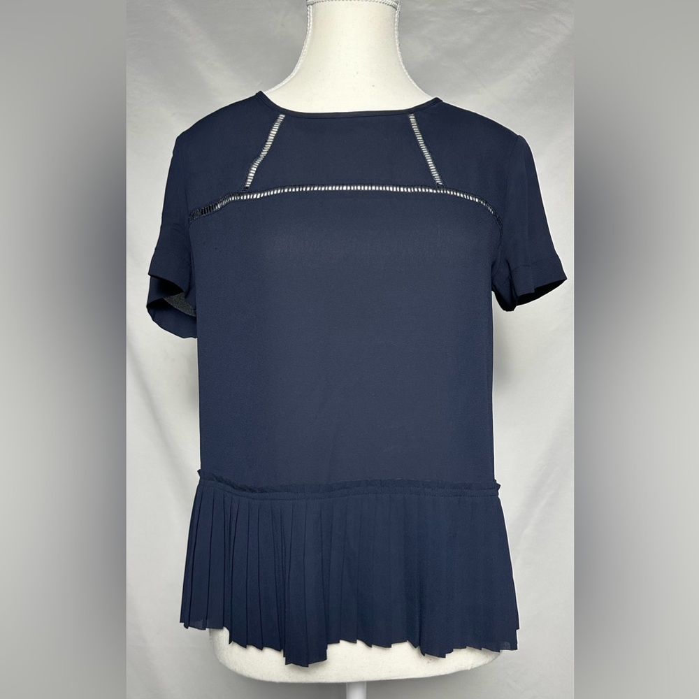BANANA REPUBLIC Navy Blue Peplum Cutout Preppy Short Sleeve Size XS